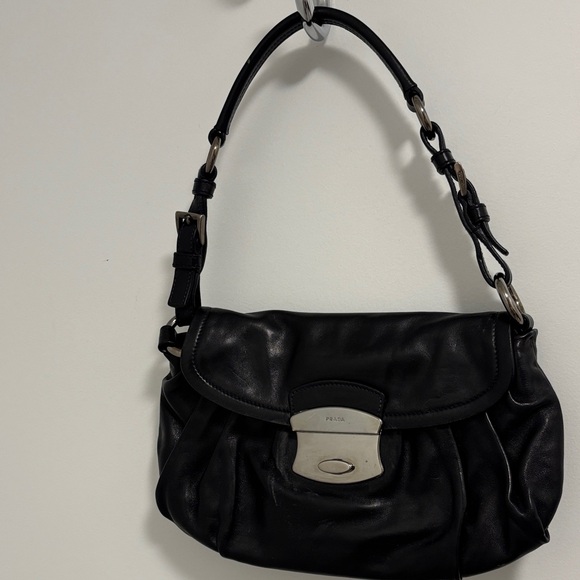 Prada Handbags - Prada Black Vitello Leather Shoulder Strap- Adjustable Strap- Silver Hardware
